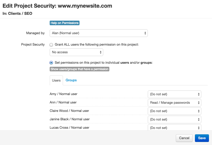 Edit project security