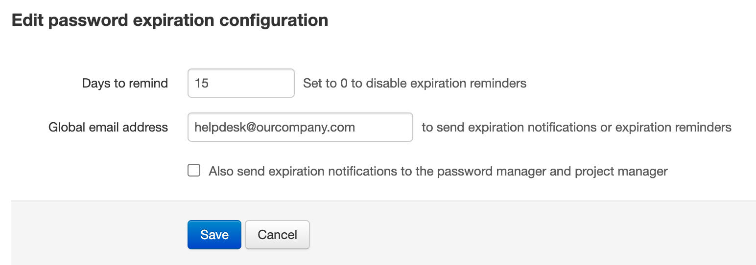 Global email address for expiration