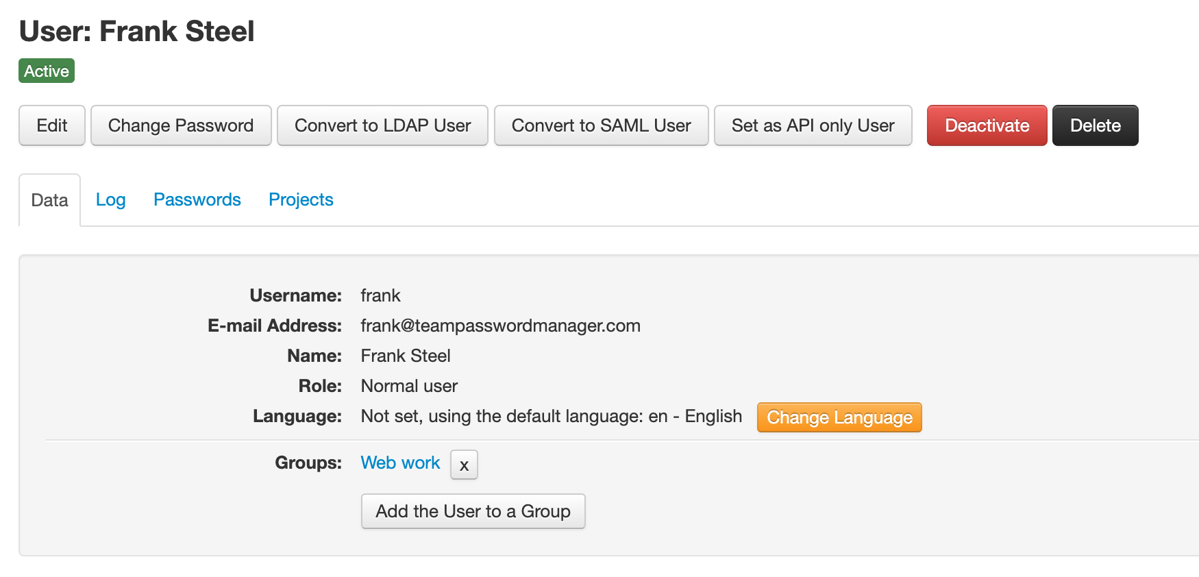 A User screen