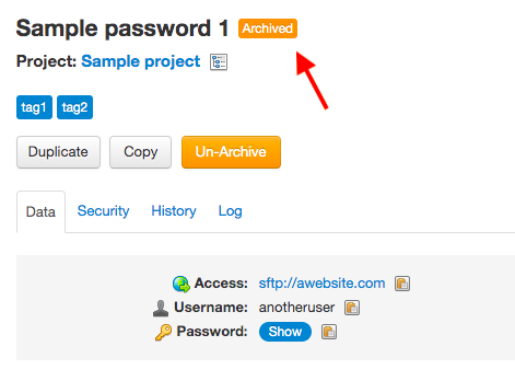 Individually archived password