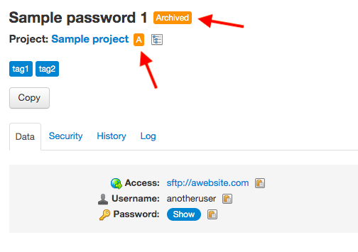 Archived password, archived project