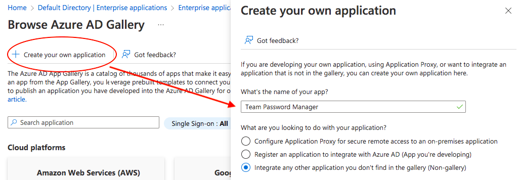 Azure AD Create your own application and Application Name