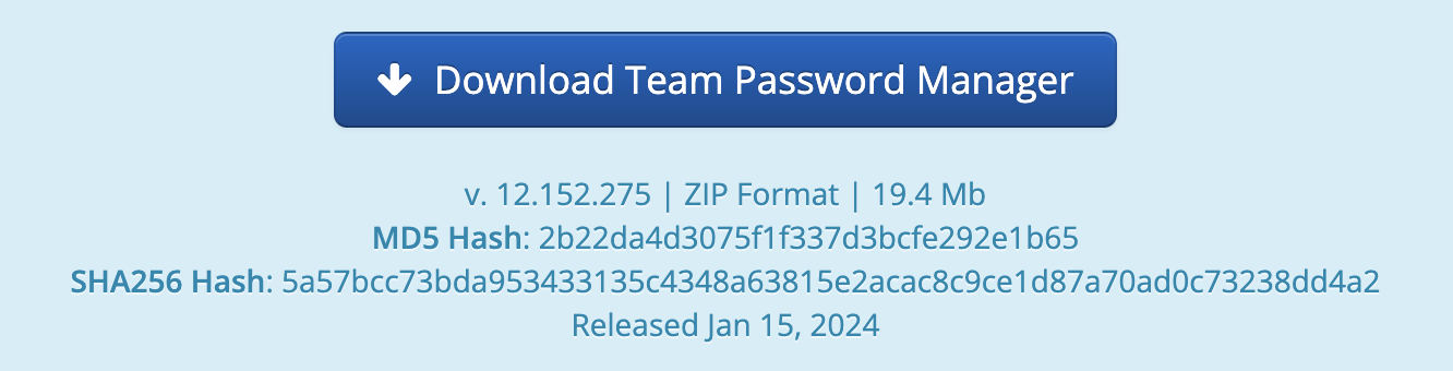 md5 and sha256 hash in the download page