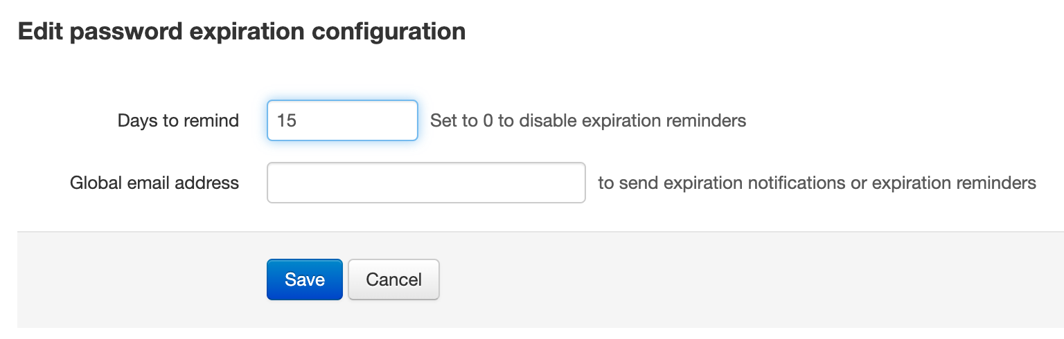 Edit password expiration configuration screen