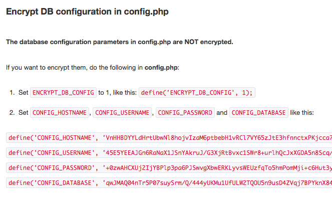 Encrypt DB config