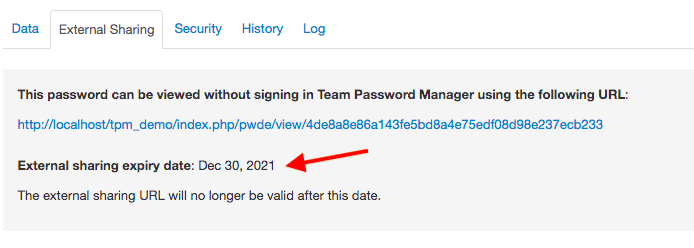 External sharing tab with an expiry date