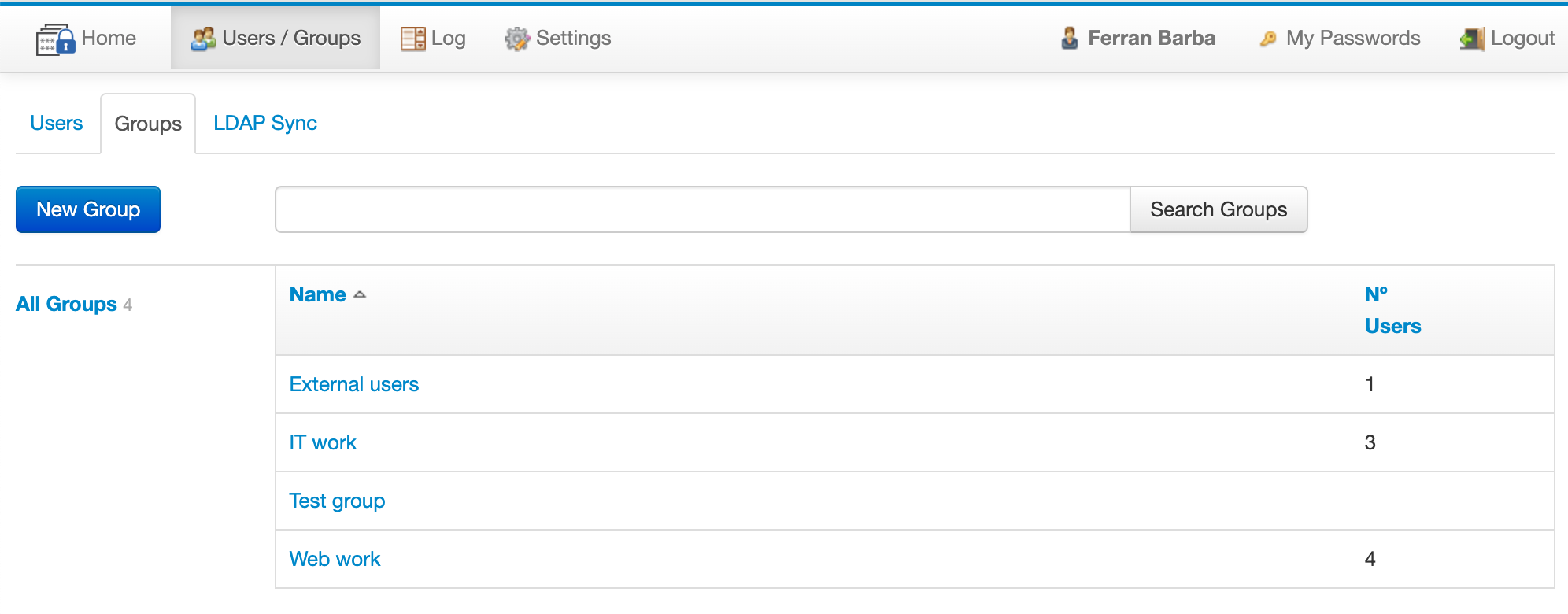 Groups screen