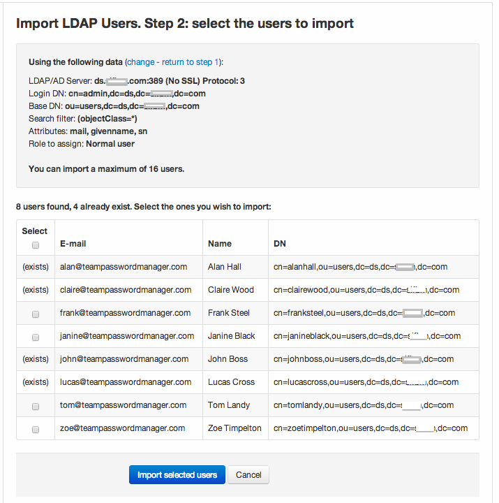 Importing LDAP Users. Step 1: data for getting the users
