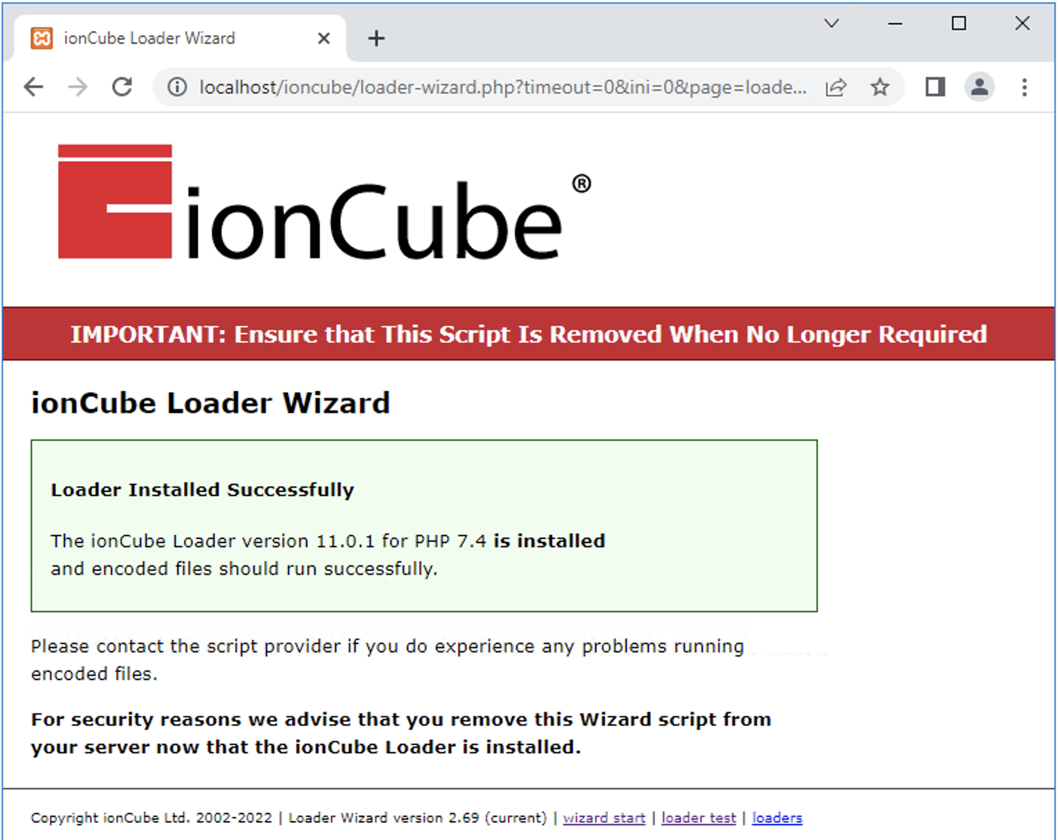 Ioncube loader is installed!