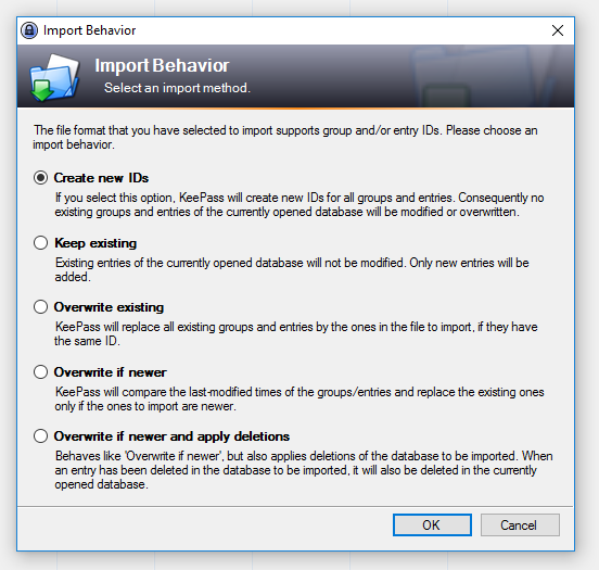 Keepass import behavior