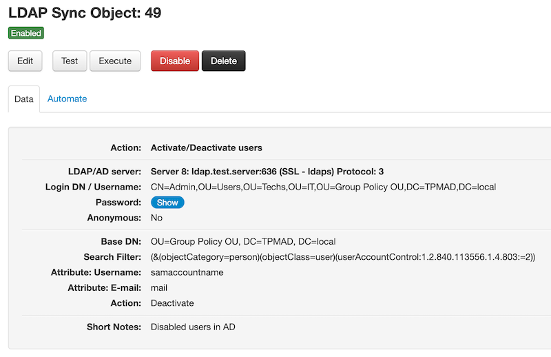 LDAP Sync activate/deactivate users object