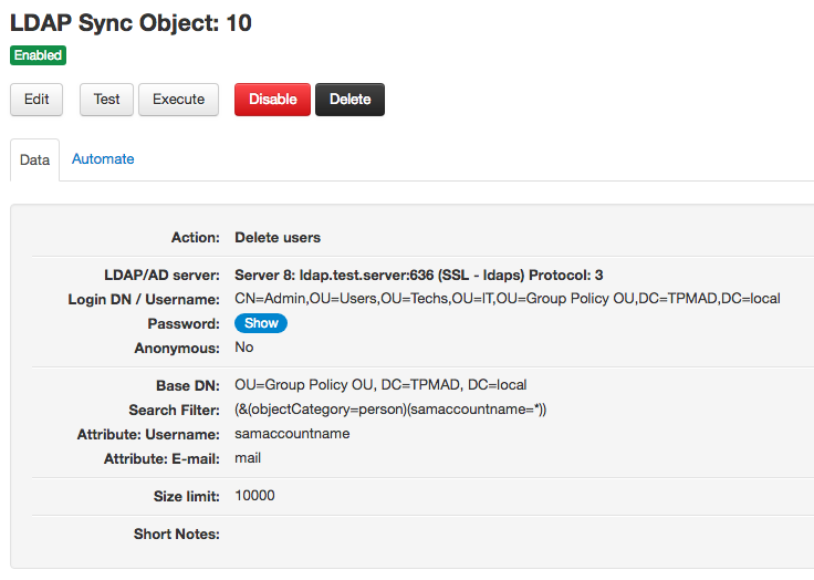 LDAP Sync delete users object