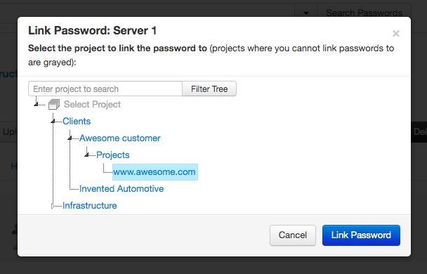 Link a password select project