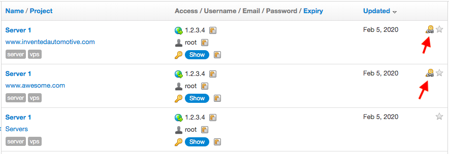 Linked passwords in lists