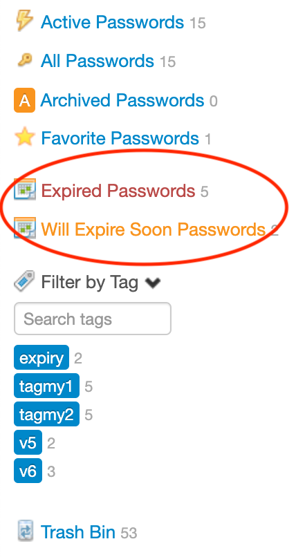 Expiration filters in personal passwords