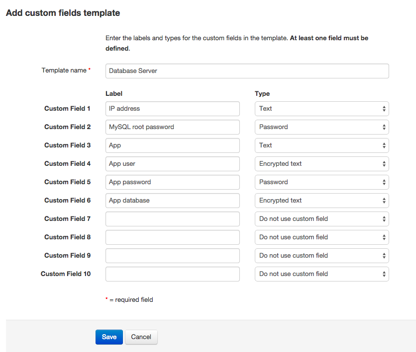 Creating a global custom fields template