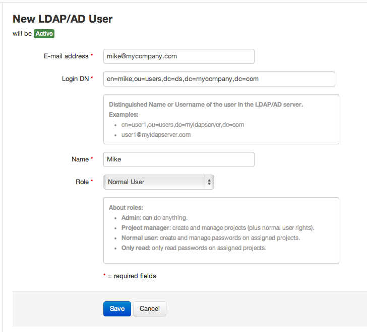 Creating an LDAP user manually