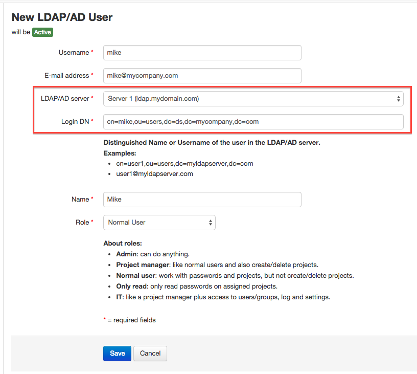 Creating an LDAP user manually