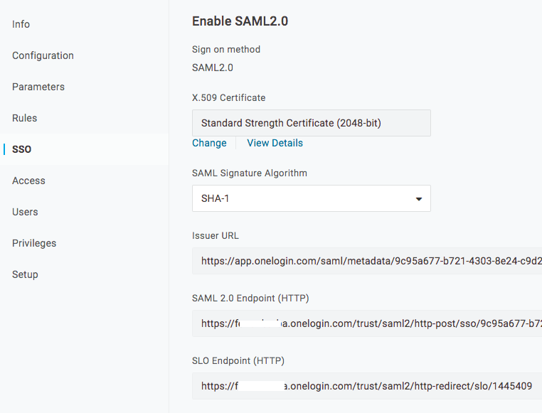 OneLogin SAML IdP details