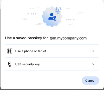 Browser presenting passkey options