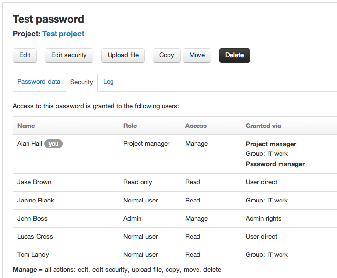 Password security tab