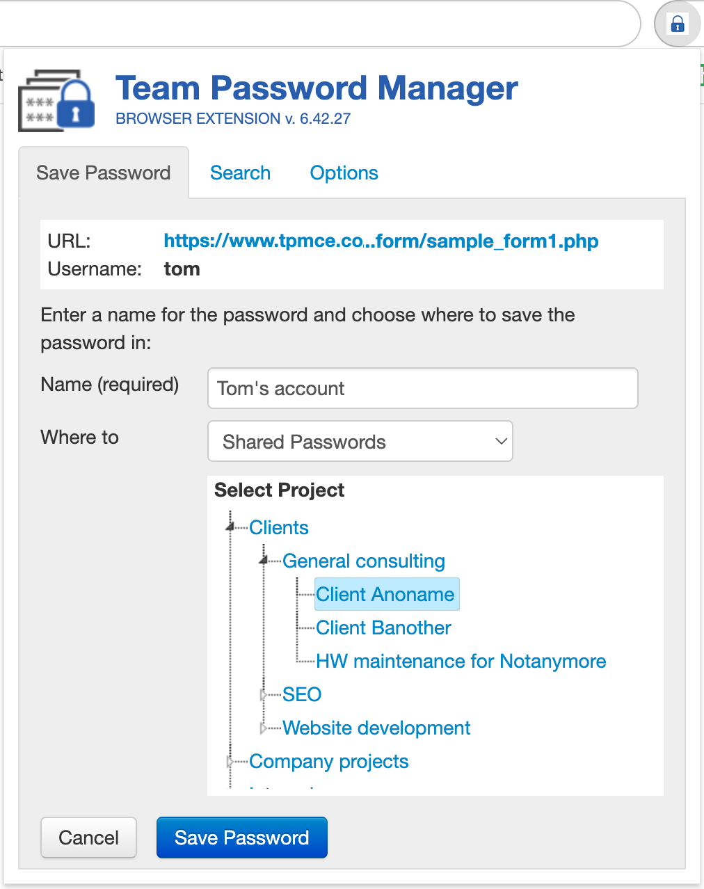 Save Password for the Extension