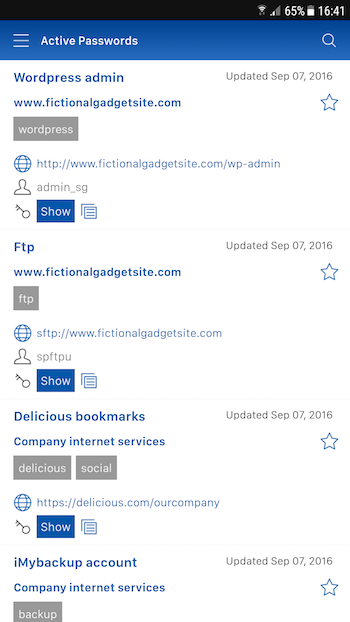 Mobile app for Android passwords list