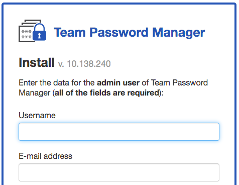 Team Password Manager installation screen