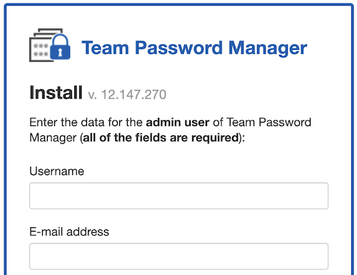 Team Password Manager installation screen