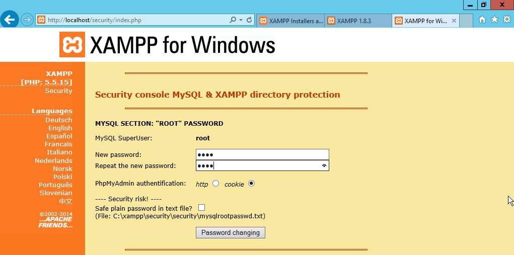 XAMPP change root password