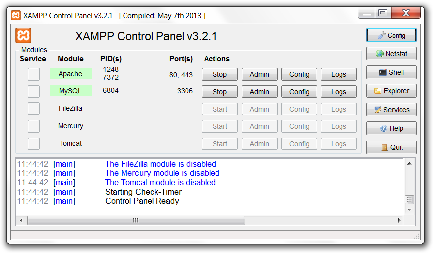 XAMPP control panel