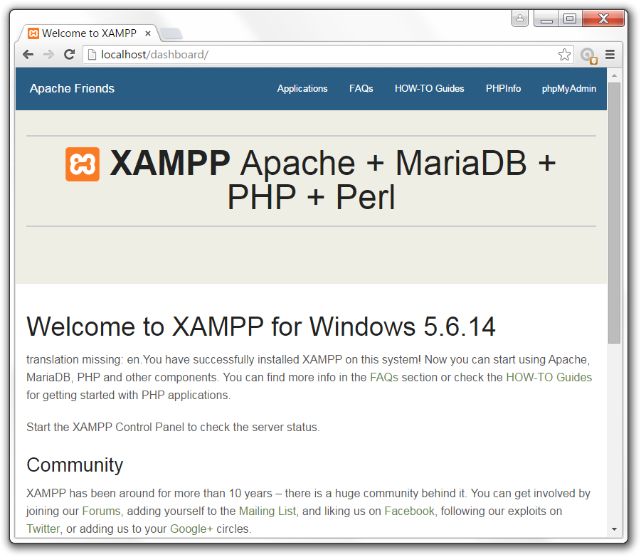 XAMPP dashboard