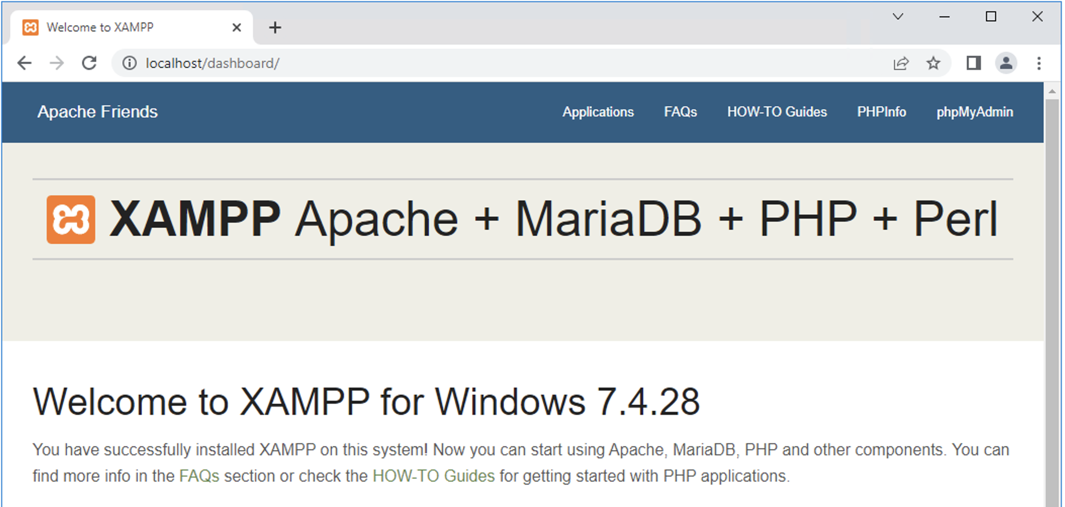 XAMPP dashboard