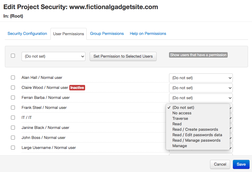 Project security in Team Password Manager