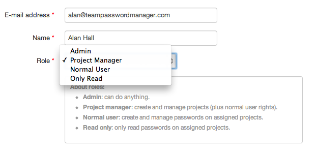 User roles in Team Password Manager