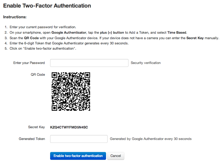 Two-factor authentication in Team Password Manager